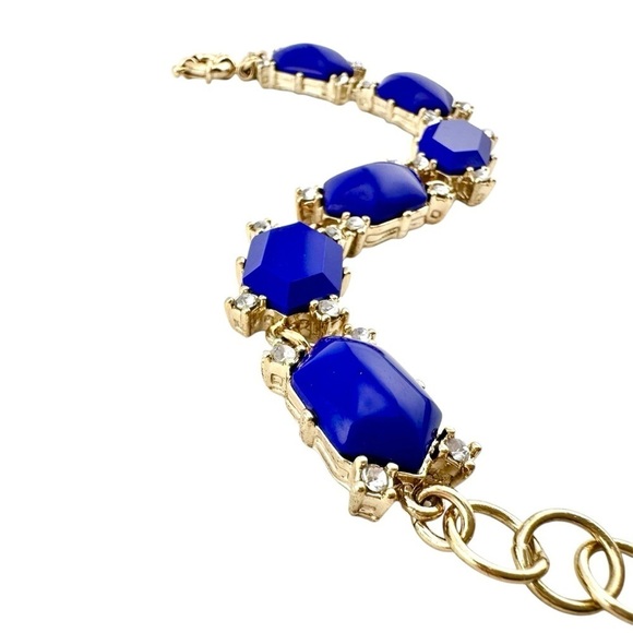 J Crew Bracelet in Shiny Gold-tone with Blue Stones and Small Rhinestones - Picture 2 of 9